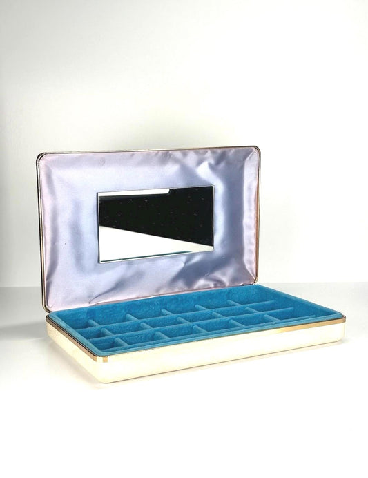 Vintage Jewelry Box with Gold Fleur de Lis Design and Snap Closure