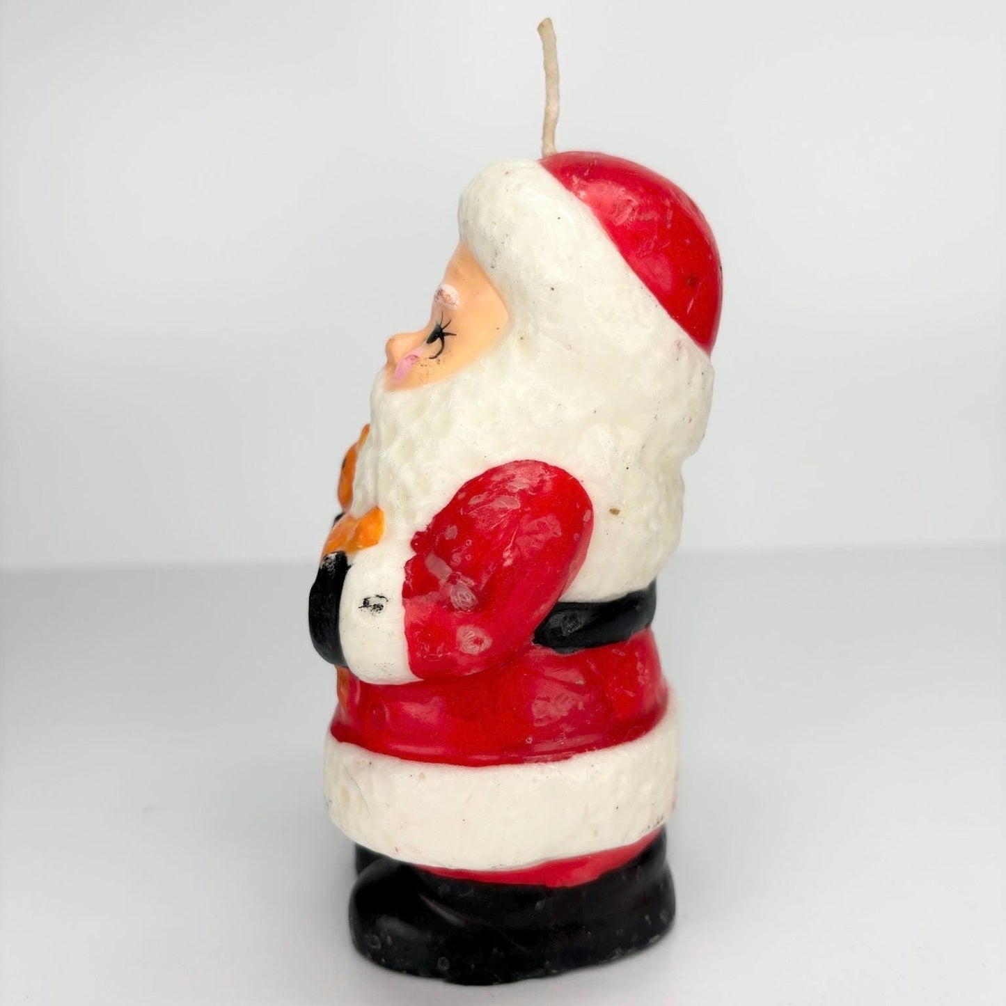 Vintage Christmas Candle of Santa Holding a Reindeer