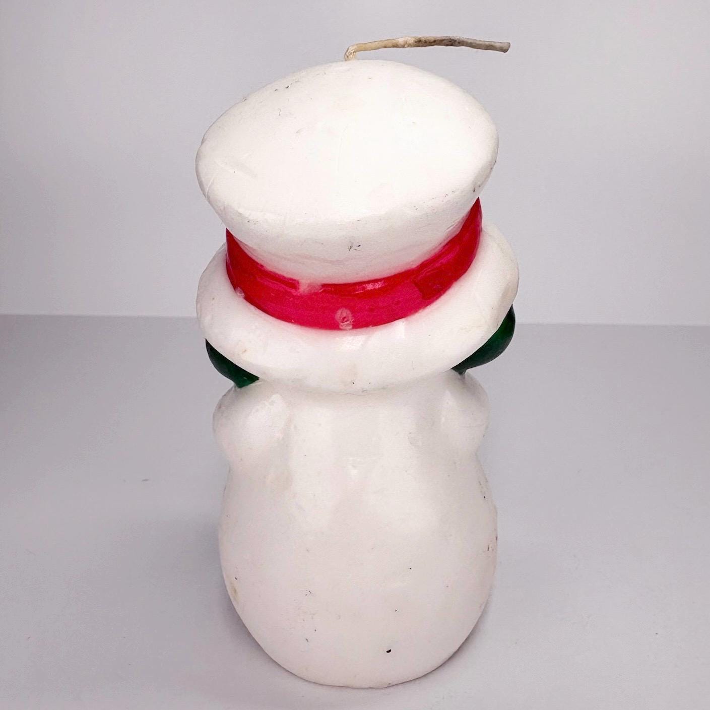 Vintage Christmas Snowman Candle with Red and Green Accents