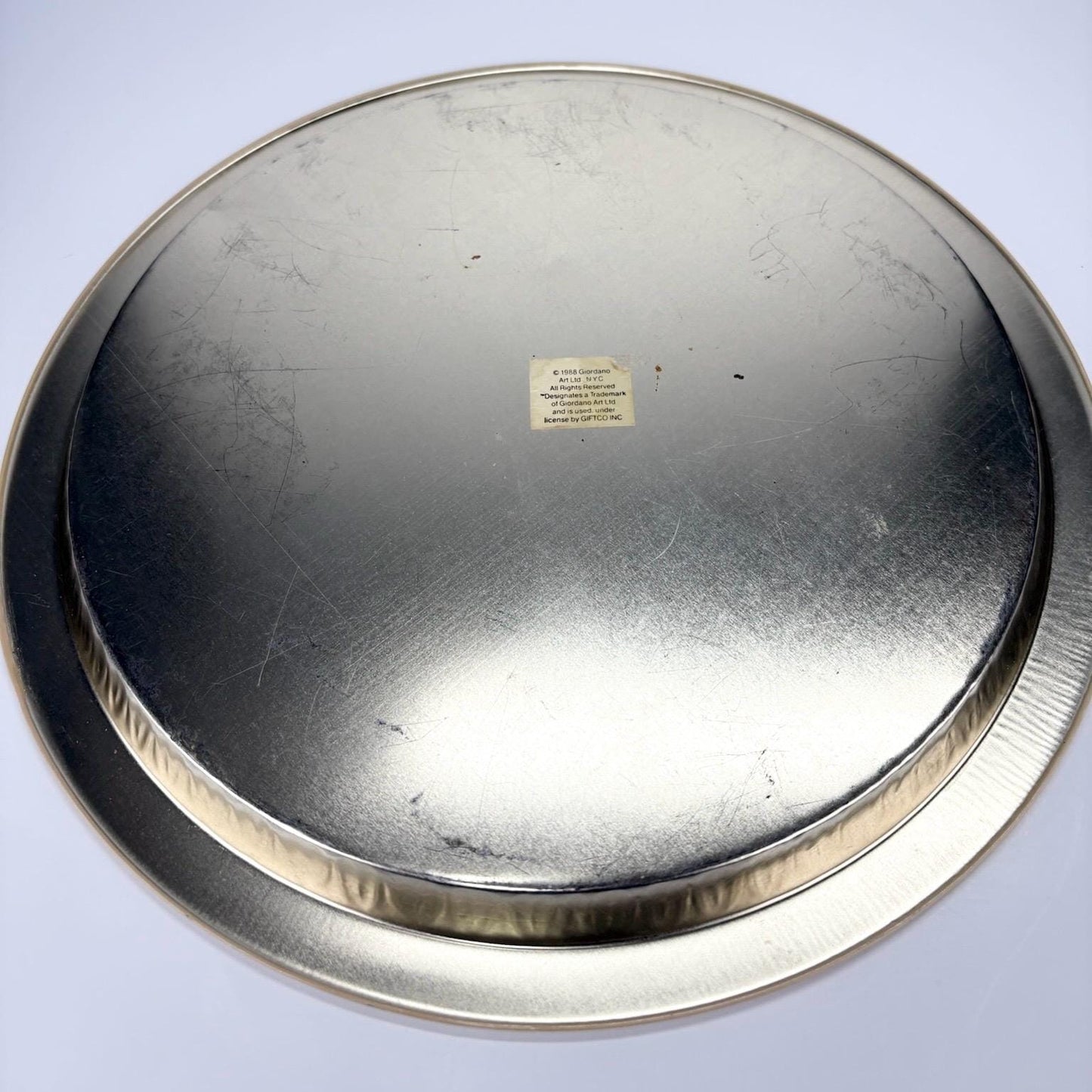 Vintage Metal Serving Tray with Picture of Santa with Puppies and Kittens Made Giordano