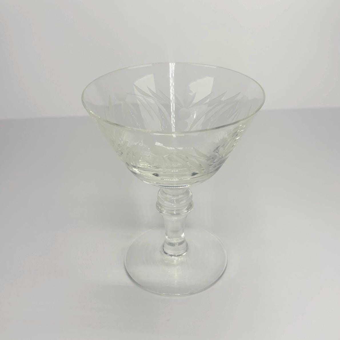 Set of 4 Vintage Etched Coupe Glasses | Champagne Cocktail Glasses | Old Hollywood Barware