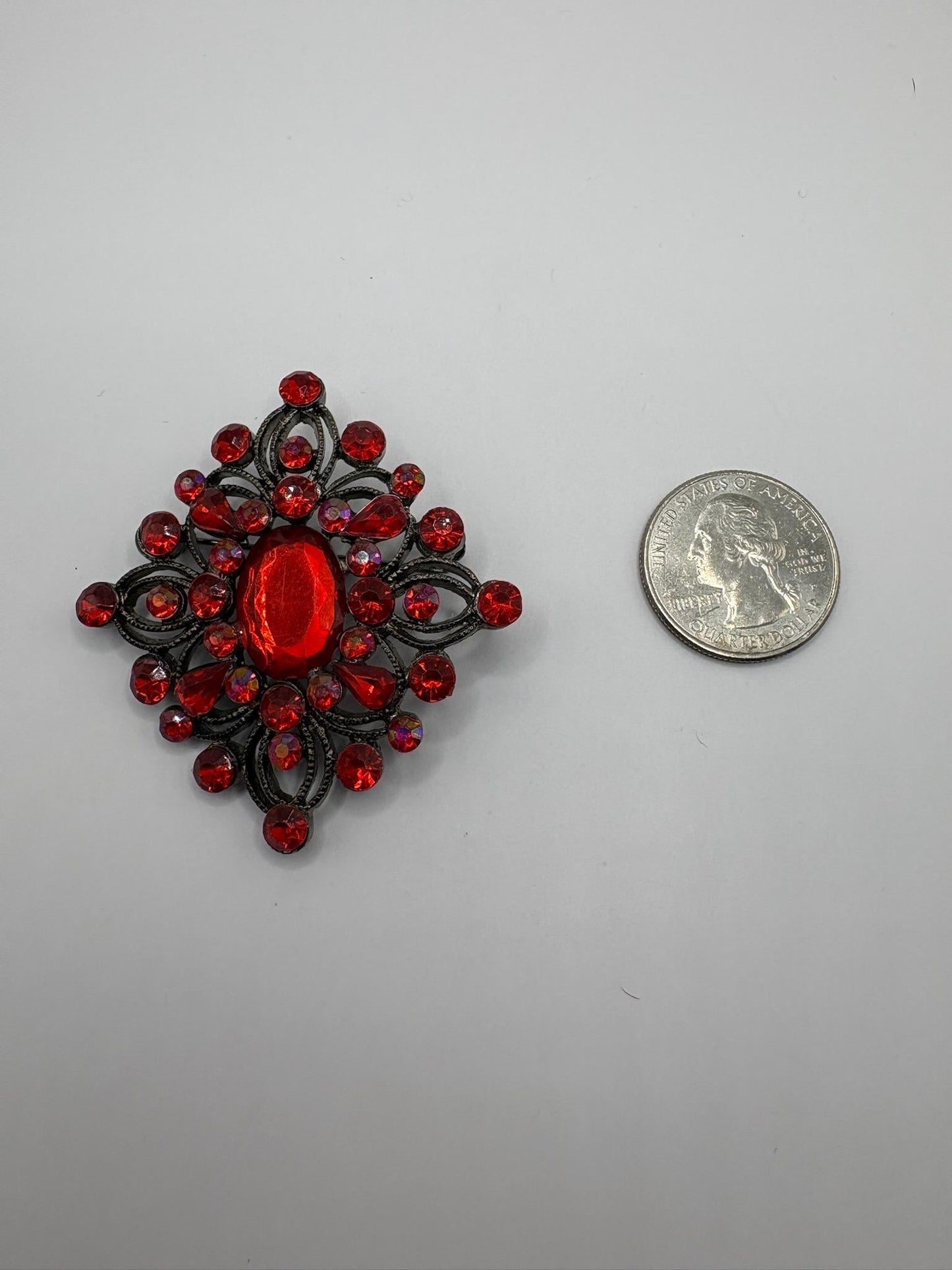 Vintage Red Rhinestone Brooch