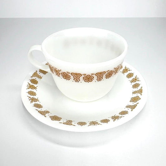 Vintage Corelle Cups and Saucers with Butterfly Gold Design Set of 6