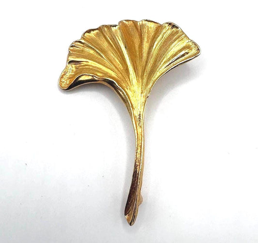 Vintage Gold Tone Ginkgo Leaf Brooch
