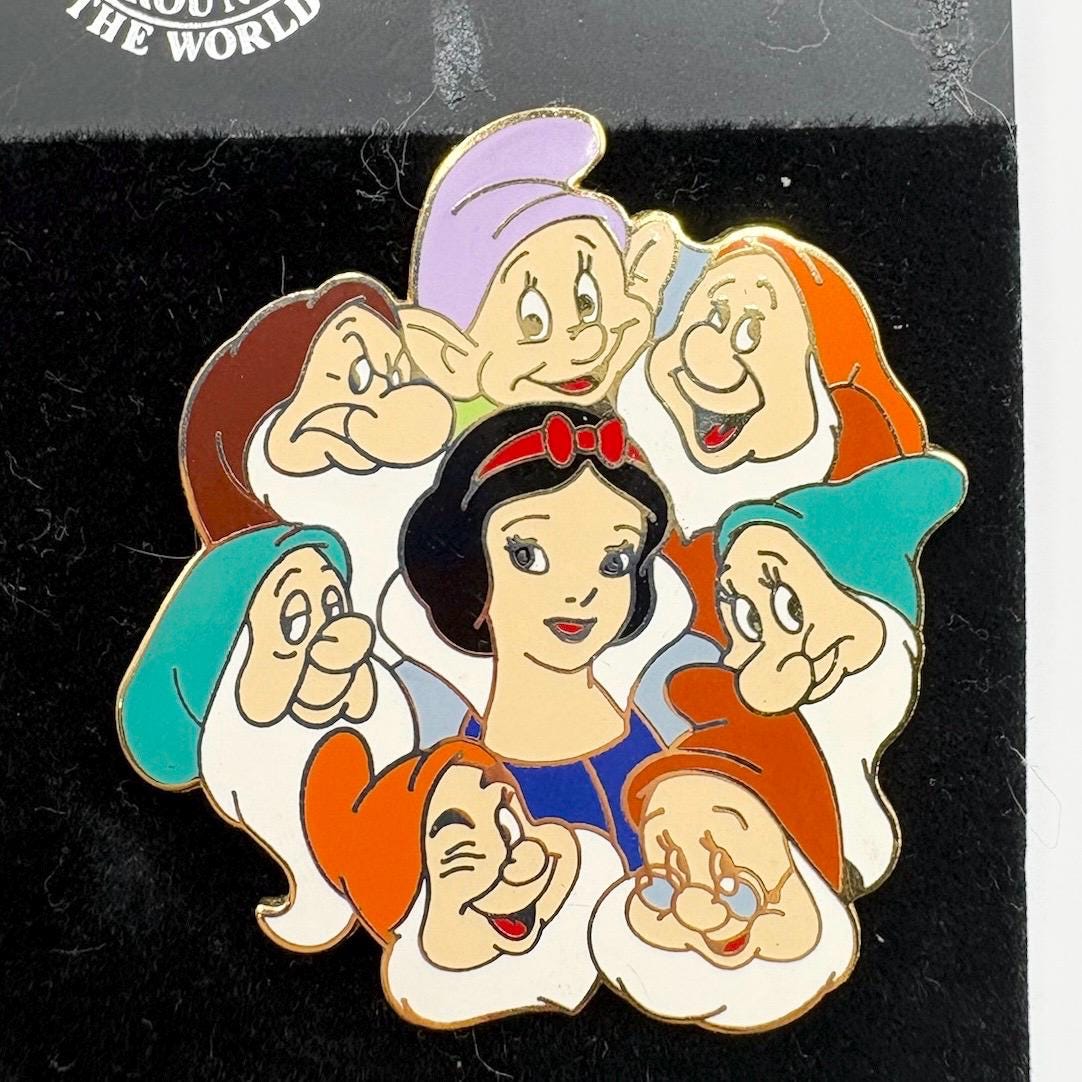 Vintage Disney Pin Trading Snow White and the Seven Dwarfs Enamel Pin with Card