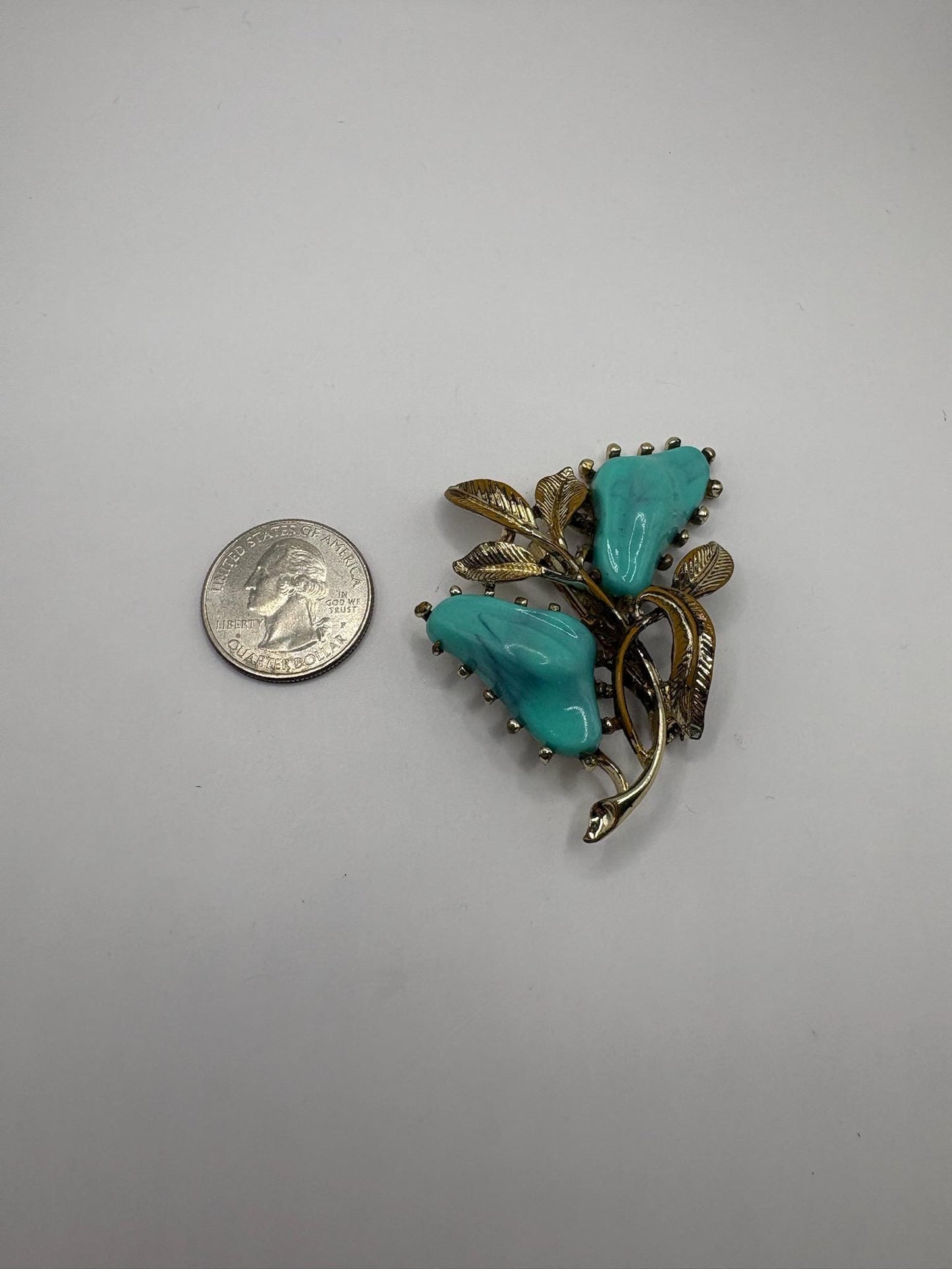 Vintage Turquoise Enamel Floral Brooch