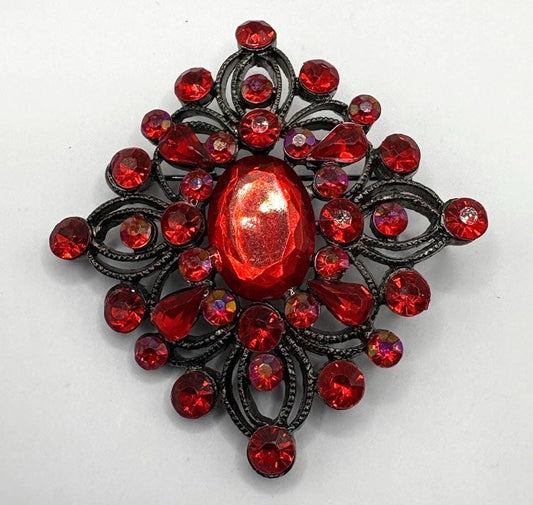 Vintage Red Rhinestone Brooch