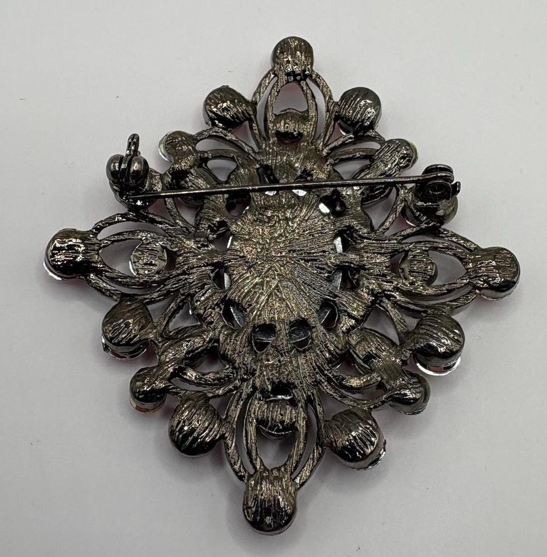Vintage Red Rhinestone Brooch