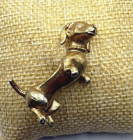 Vintage Dachshund Brooch | Gold Tone Dog Pin