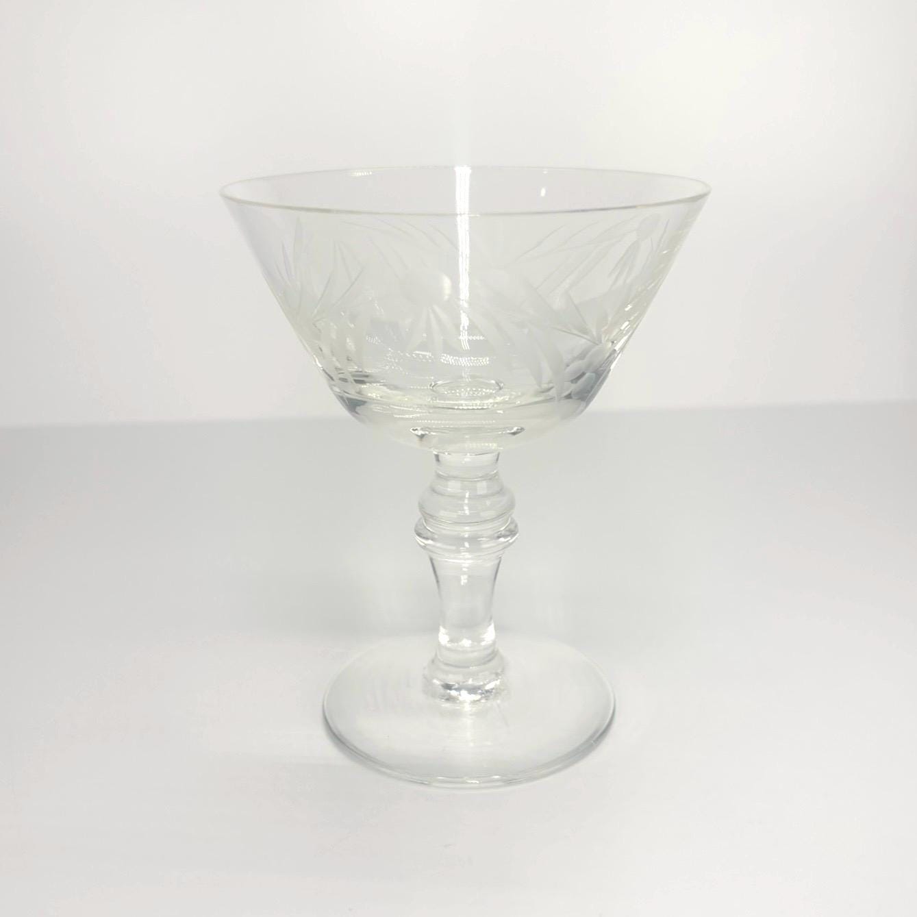 Set of 4 Vintage Etched Coupe Glasses | Champagne Cocktail Glasses | Old Hollywood Barware