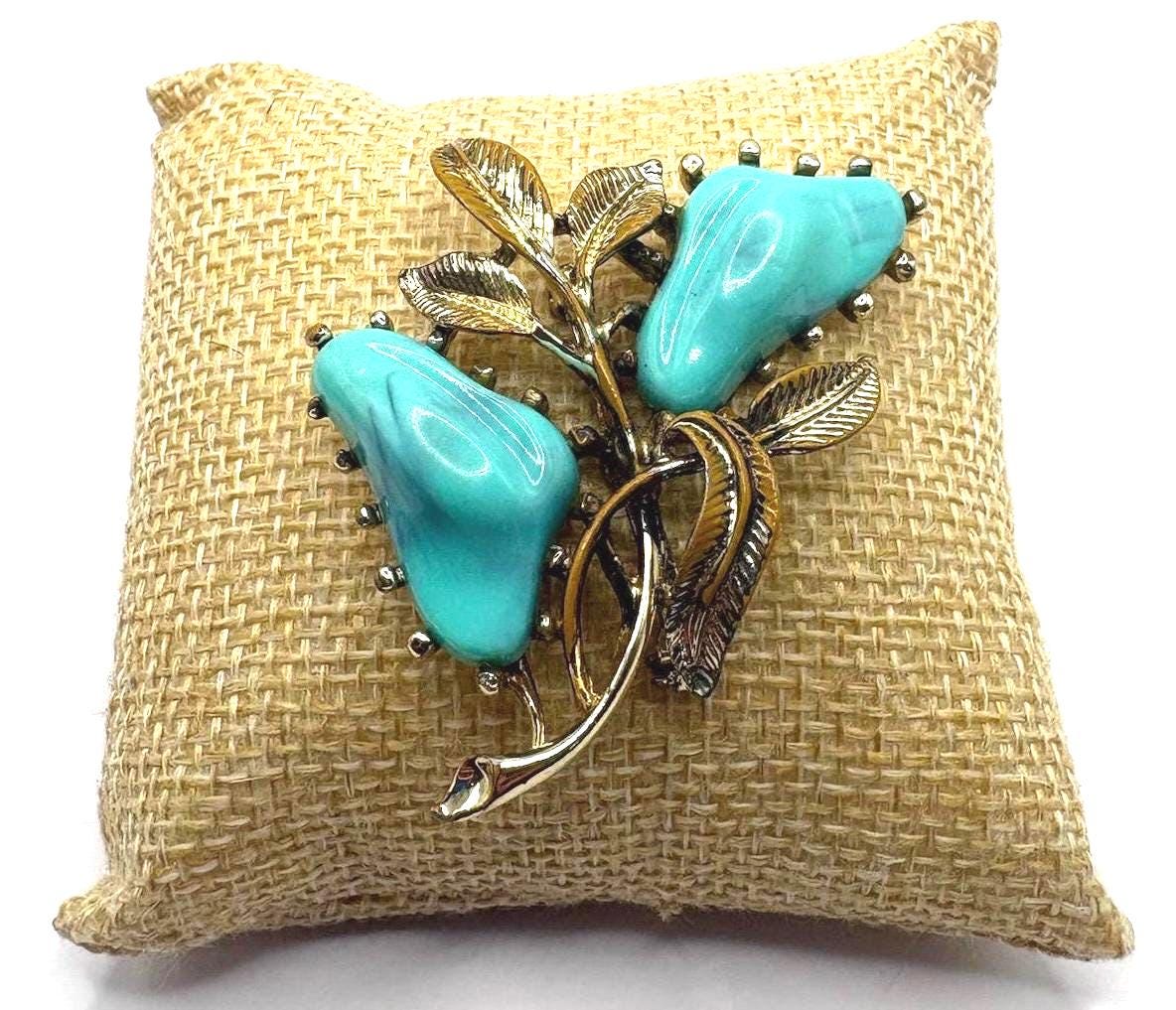 Vintage Turquoise Enamel Floral Brooch