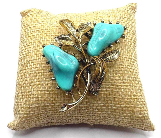 Vintage Turquoise Enamel Floral Brooch