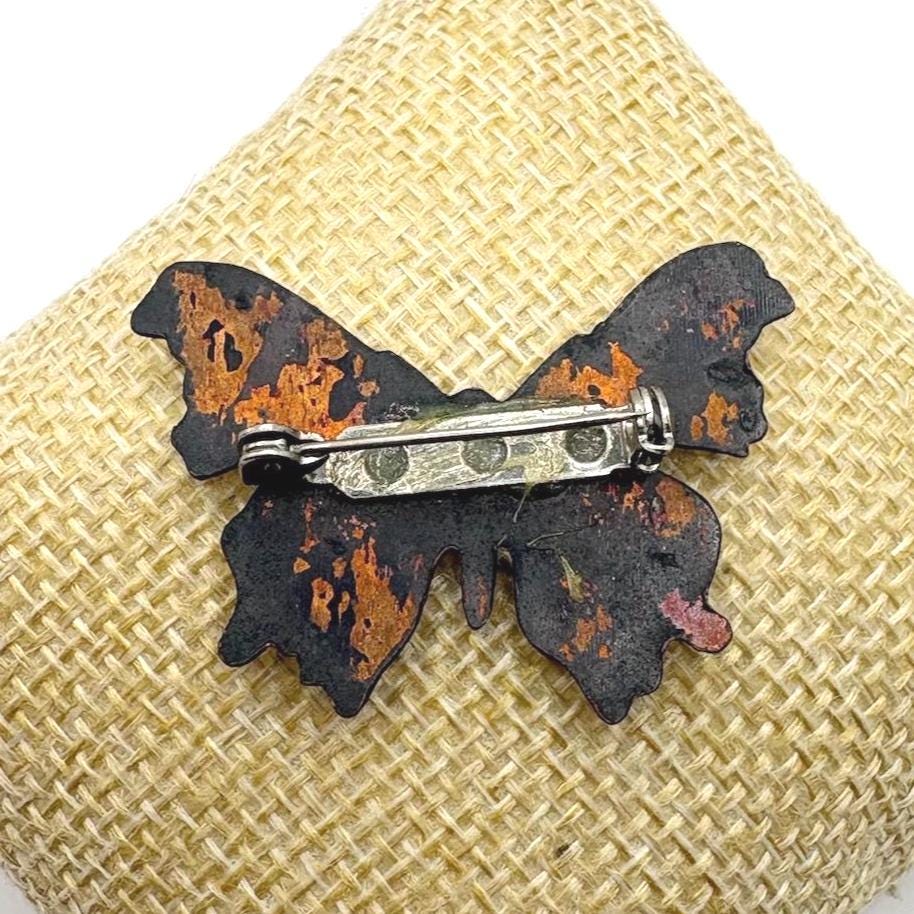 Vintage Enamel Butterfly Brooch with Abstract Confetti Design