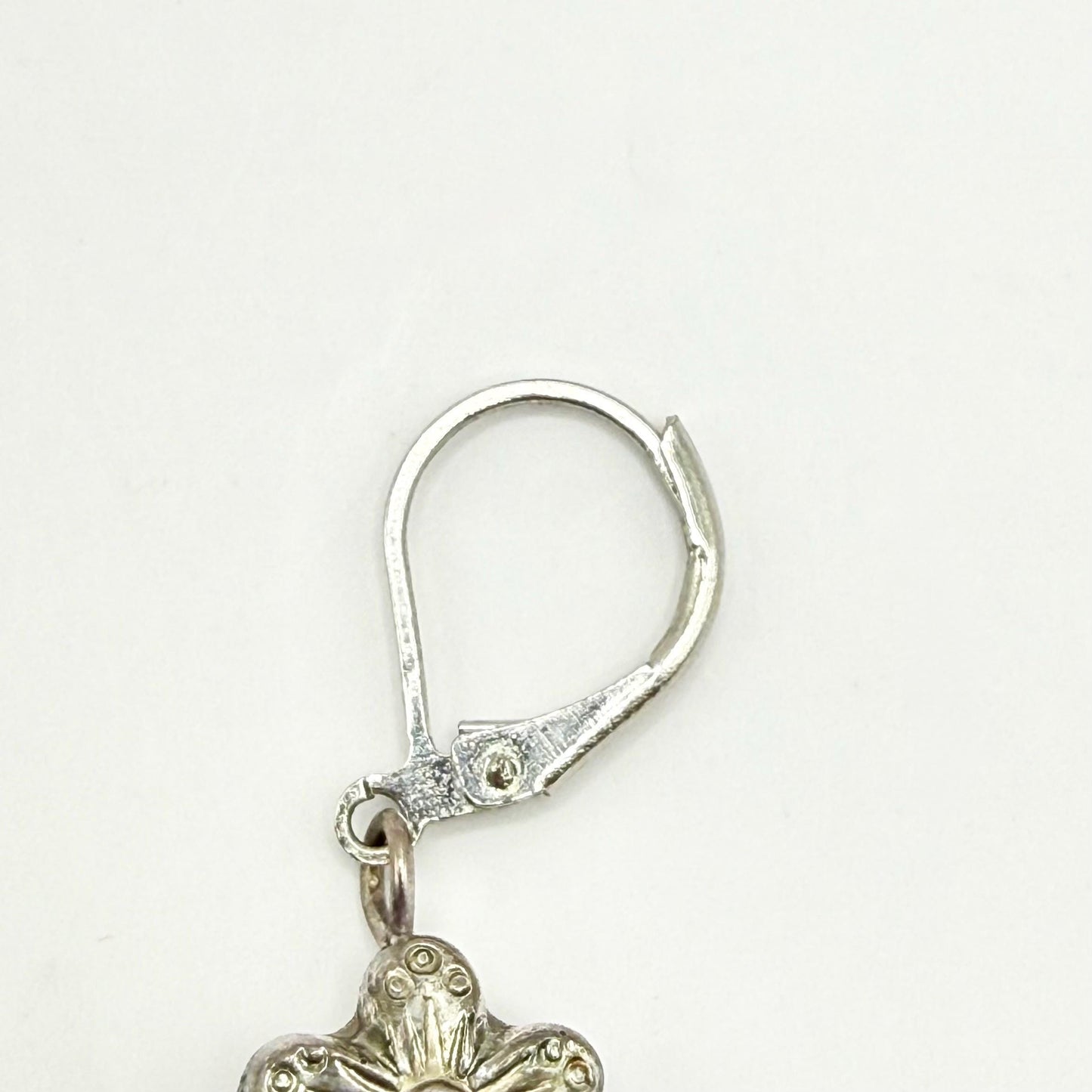Metal Dangle Earrings in Silver Tone with Flower and Butterfly Design