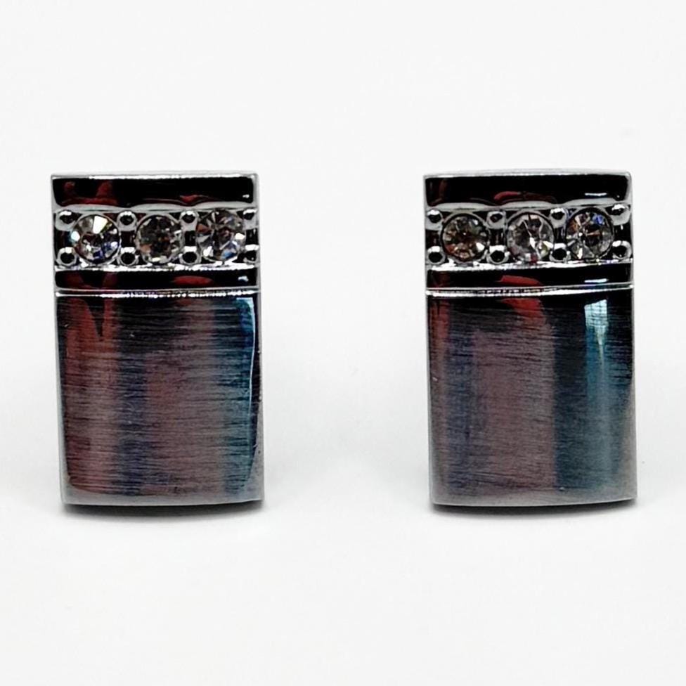 Vintage Silver Tone Cufflinks with Rhinestone Accents.