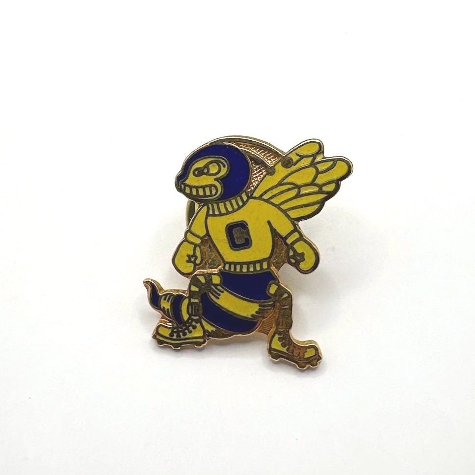 Vintage Bee Mascot Enamel Lapel Pin in Gold Tone ‘C’ Sports Character