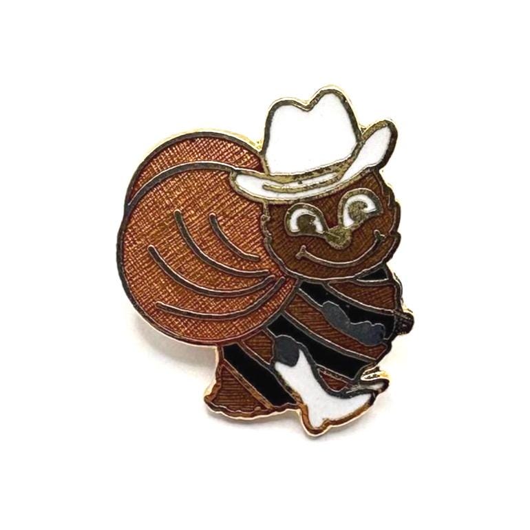 Vintage Cowboy Bee Enamel Lapel Pin in Gold Tone