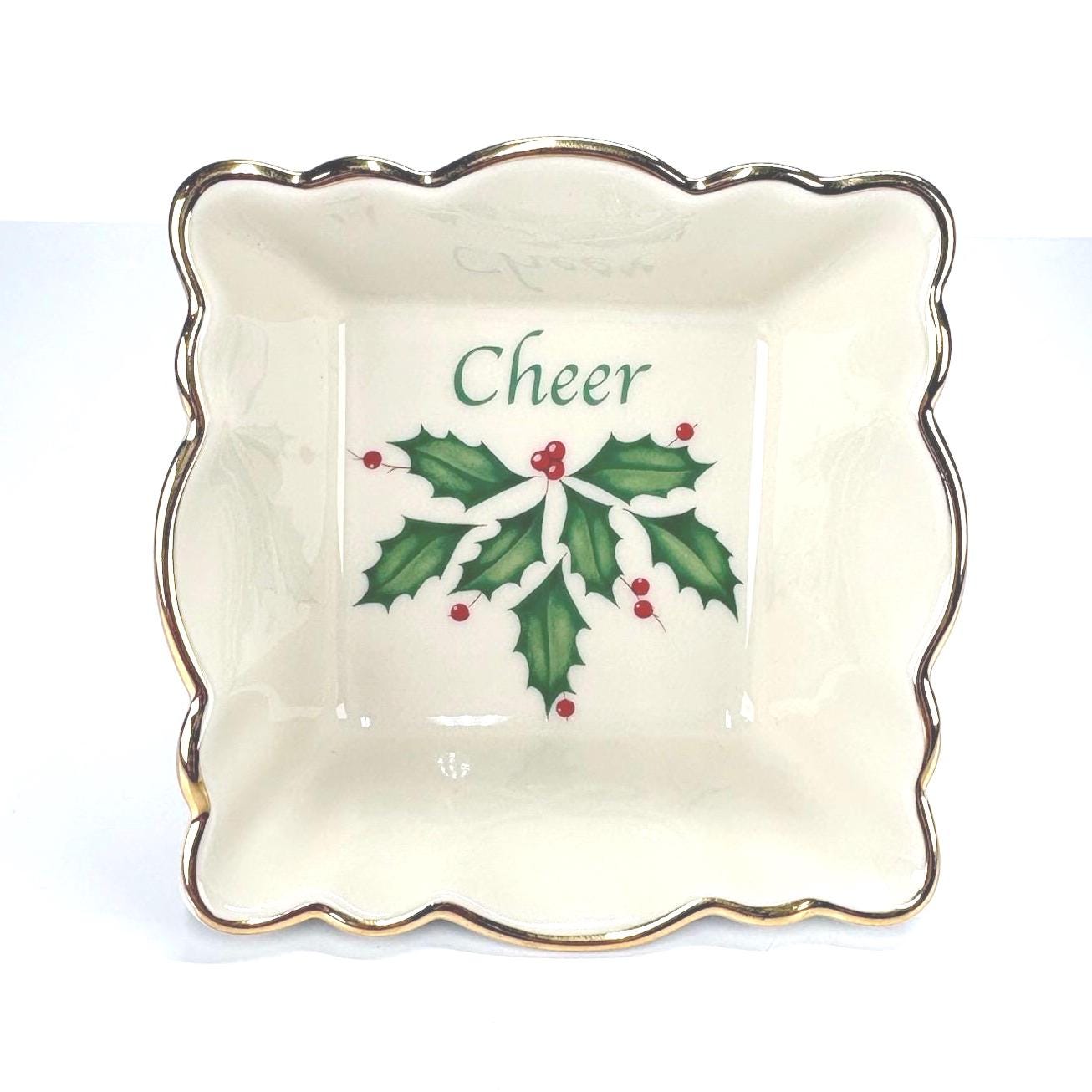 Vintage Lenox Square Fluted Dish that Reads ‘Cheer’