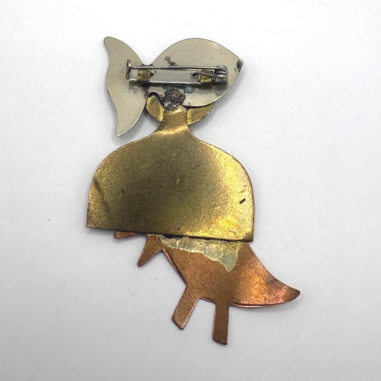 Vintage Abstract Mixed Metal Folk Art Pin