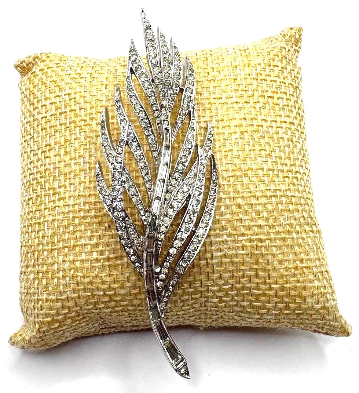 Vintage Panetta Rhinestone Leaf Brooch