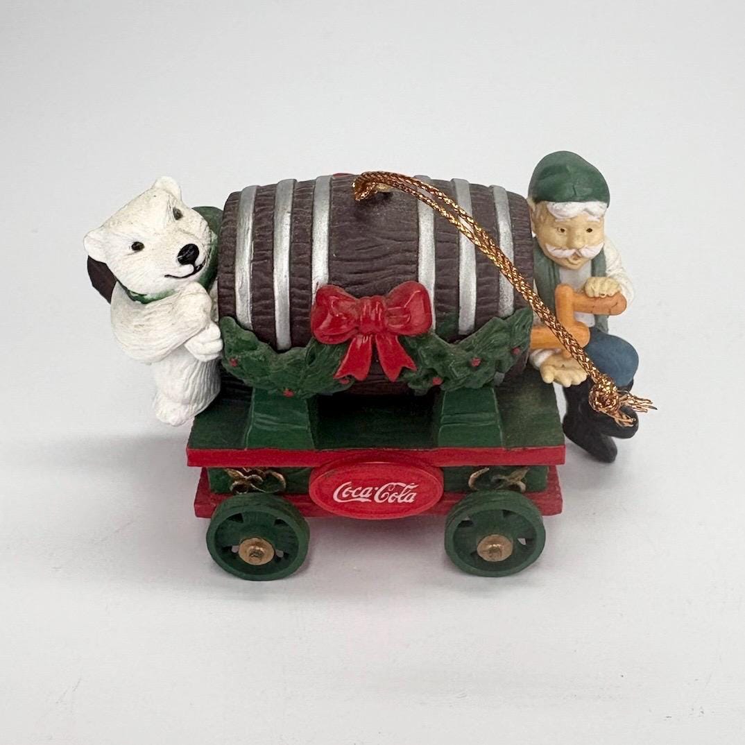 Vintage Coca-Cola Ornament with Elf and Polar Bear 1995