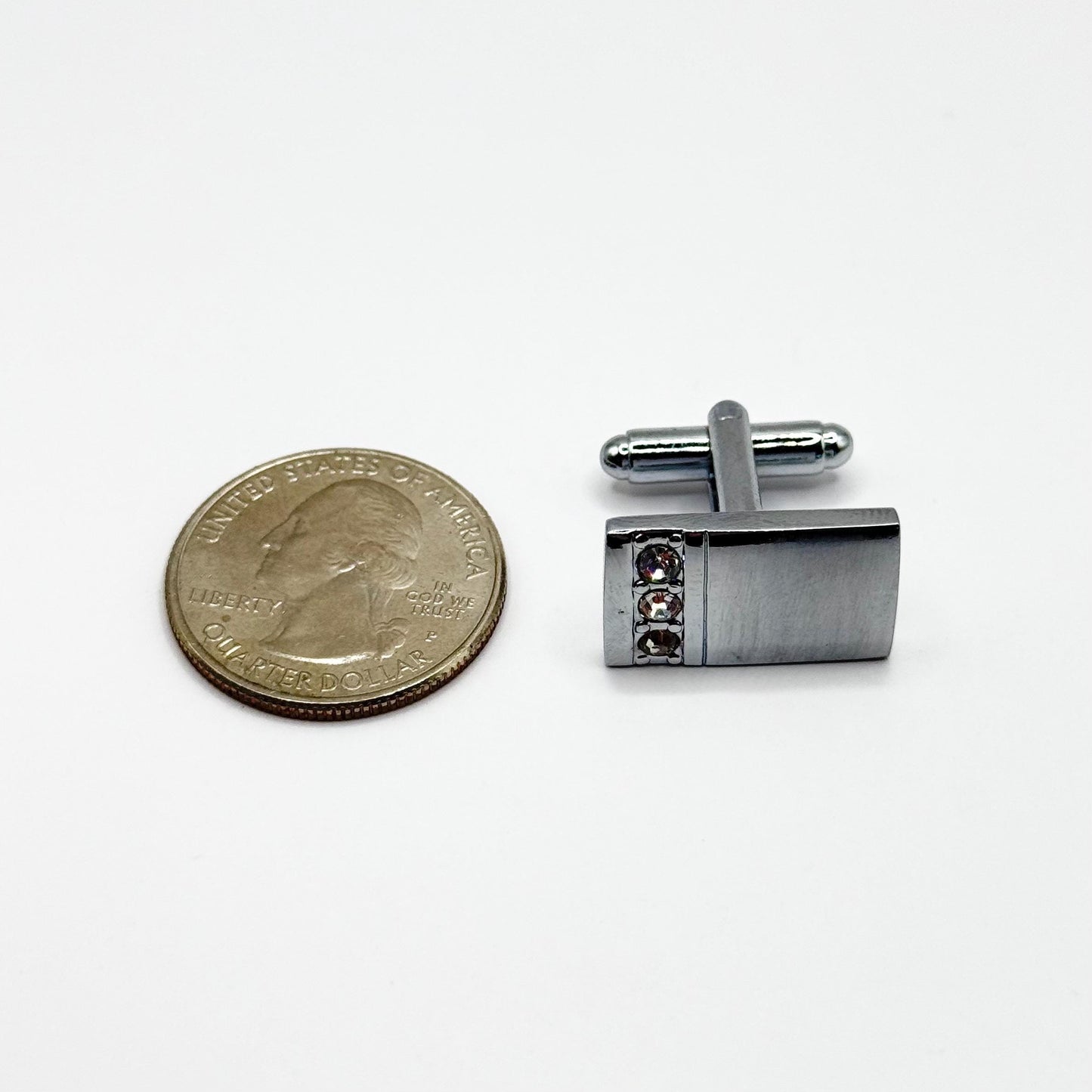 Vintage Silver Tone Cufflinks with Rhinestone Accents.